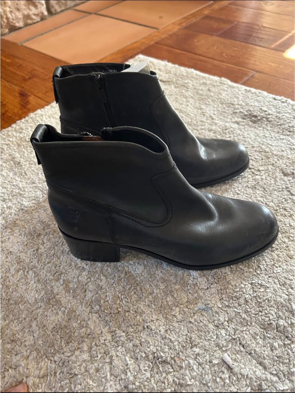 Frye Black Leather Ankle Booties with Side Zip